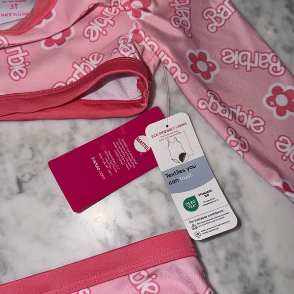 NWT Barbie Floral Pink Kids Rashguard Swim Set 3T - Picture 9 of 12